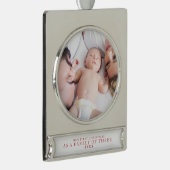 Eerste Kerstmis Familie van Drie Foto Verzilverd Banner Ornament (Rechts)