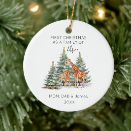 Eerste Kerstmis Familie van Drie Naam Schattigee G Keramisch Ornament