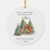 Eerste Kerstmis Familie van Drie Naam Schattigee G Keramisch Ornament (Voorkant)