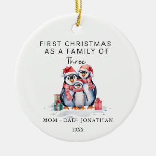 Eerste Kerstmis Familie van drie Pinguïns Keramisch Ornament
