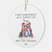 Eerste Kerstmis Familie van drie Pinguïns Keramisch Ornament (Links)