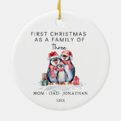 Eerste Kerstmis Familie van drie Pinguïns Keramisch Ornament (Achterkant)