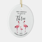 Eerste Kerstmis Familie van Drie Schattigee Flamin Keramisch Ornament (Rechts)