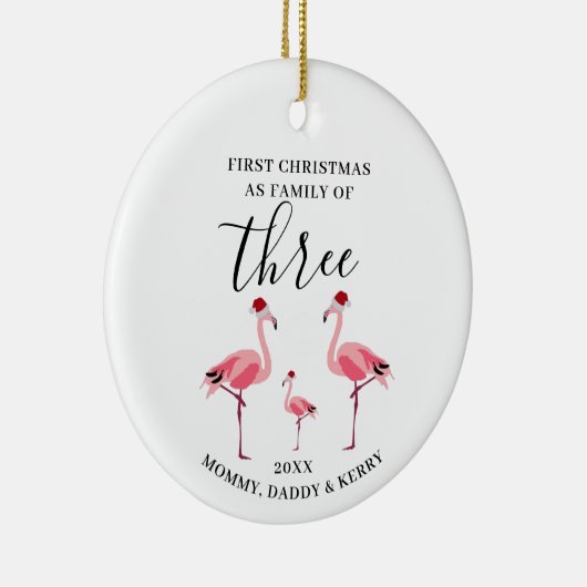 Eerste Kerstmis Familie van Drie Schattigee Flamin Keramisch Ornament (Rechts)