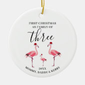 Eerste Kerstmis Familie van Drie Schattigee Flamin Keramisch Ornament (Voorkant)