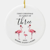 Eerste Kerstmis Familie van Drie Schattigee Flamin Keramisch Ornament (Achterkant)