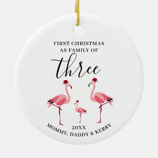 Eerste Kerstmis Familie van Drie Schattigee Flamin Keramisch Ornament (Achterkant)