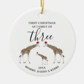 Eerste Kerstmis Familie van Drie Schattigee Giraff Keramisch Ornament (Voorkant)