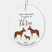 Eerste Kerstmis Familie van drie Schattigee Paarde Keramisch Ornament (Links)