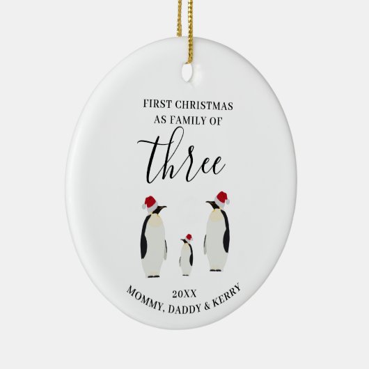 Eerste Kerstmis Familie van Drie Schattigee Pinguï Keramisch Ornament (Rechts)