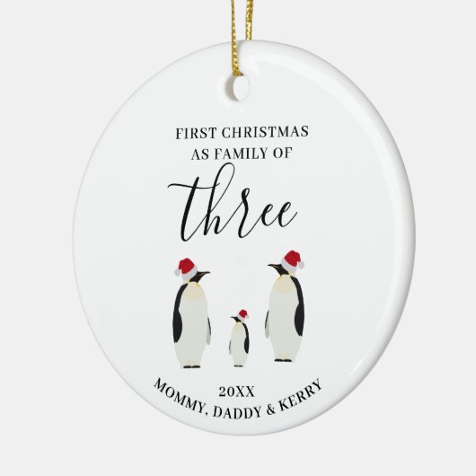 Eerste Kerstmis Familie van Drie Schattigee Pinguï Keramisch Ornament (Links)
