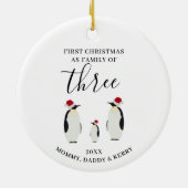 Eerste Kerstmis Familie van Drie Schattigee Pinguï Keramisch Ornament (Achterkant)