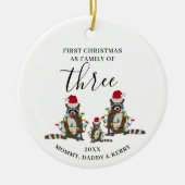 Eerste Kerstmis Familie van Drie Schattigee Wasbee Keramisch Ornament (Voorkant)