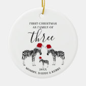 Eerste Kerstmis Familie van Drie Schattigee Zebra Keramisch Ornament (Voorkant)