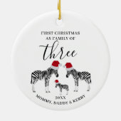 Eerste Kerstmis Familie van Drie Schattigee Zebra Keramisch Ornament (Achterkant)