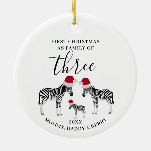 Eerste Kerstmis Familie van Drie Schattigee Zebra Keramisch Ornament (Achterkant)