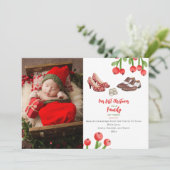 Eerste Kerstmis Familie van Drie Schoenen Foto Feestdagenkaart (Staand voorkant)
