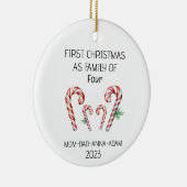 Eerste Kerstmis Familie van Vier Candy Canes Keramisch Ornament (Rechts)