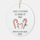 Eerste Kerstmis Familie van Vier Candy Canes Keramisch Ornament (Links)