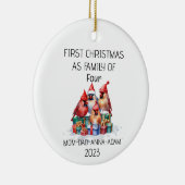 Eerste Kerstmis Familie van Vier Kardinale Vogels Keramisch Ornament (Rechts)