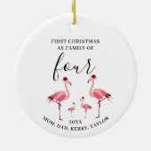 Eerste Kerstmis Familie van Vier Schattigee Flamin Keramisch Ornament (Achterkant)