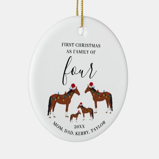 Eerste Kerstmis Familie van Vier Schattigee Paarde Keramisch Ornament (Rechts)
