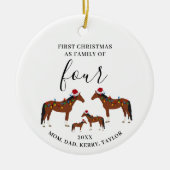 Eerste Kerstmis Familie van Vier Schattigee Paarde Keramisch Ornament (Voorkant)