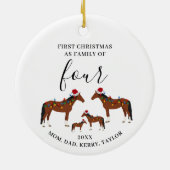 Eerste Kerstmis Familie van Vier Schattigee Paarde Keramisch Ornament (Achterkant)