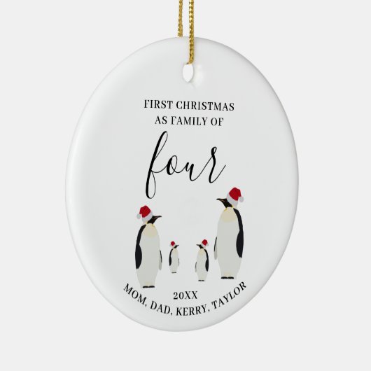 Eerste Kerstmis Familie van Vier Schattigee Pinguï Keramisch Ornament (Rechts)