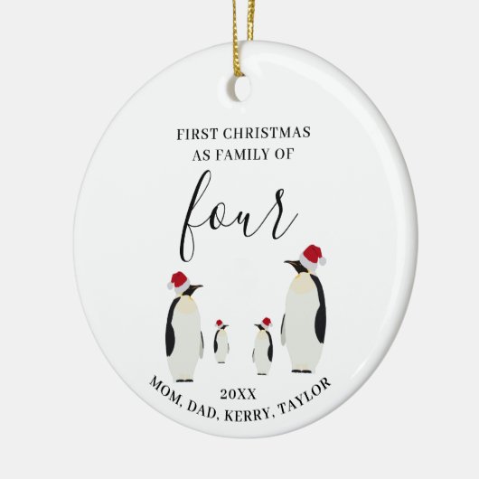 Eerste Kerstmis Familie van Vier Schattigee Pinguï Keramisch Ornament (Links)