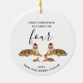Eerste Kerstmis Familie van Vier Schattigee Tijger Keramisch Ornament (Achterkant)