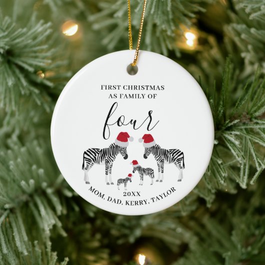 Eerste Kerstmis Familie van Vier Schattigee Zebra Keramisch Ornament (Boom)