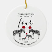 Eerste Kerstmis Familie van Vier Schattigee Zebra Keramisch Ornament (Voorkant)