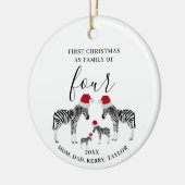 Eerste Kerstmis Familie van Vier Schattigee Zebra Keramisch Ornament (Links)