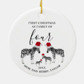 Eerste Kerstmis Familie van Vier Schattigee Zebra Keramisch Ornament (Achterkant)