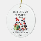 Eerste Kerstmis Familie van Vier Woodpeckers Vogel Keramisch Ornament (Links)