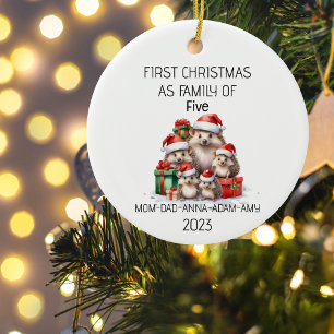 Eerste Kerstmis familie van vijf egels Keramisch Ornament
