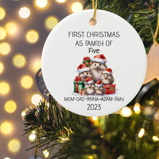 Eerste Kerstmis familie van vijf egels Keramisch Ornament