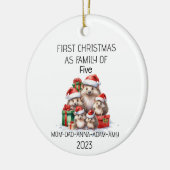 Eerste Kerstmis familie van vijf egels Keramisch Ornament (Links)