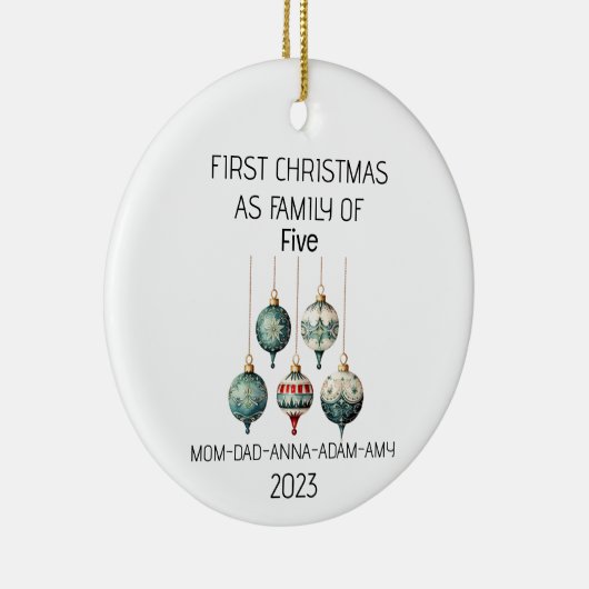 Eerste Kerstmis Familie van Vijf  Ornament (Rechts)