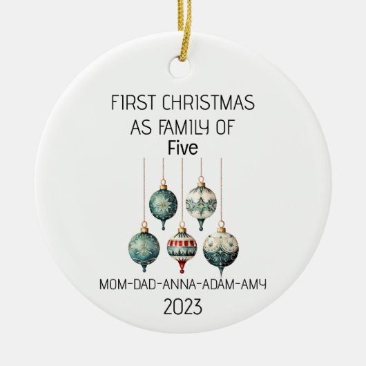 Eerste Kerstmis Familie van Vijf Ornament (Voorkant)