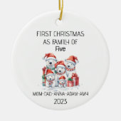 Eerste Kerstmis Familie van Vijf Polar Beren Keramisch Ornament (Voorkant)