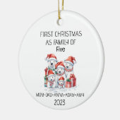 Eerste Kerstmis Familie van Vijf Polar Beren Keramisch Ornament (Links)