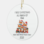 Eerste Kerstmis Familie van Vijf Vossen Keramisch Ornament (Links)