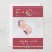 Eerste Kerstmis, Feestelijk rood, Baby Foto Kaart (Voorkant)
