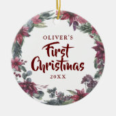 Eerste Kerstmis Floral Baby Foto van keramisch Orn Keramisch Ornament (Voorkant)