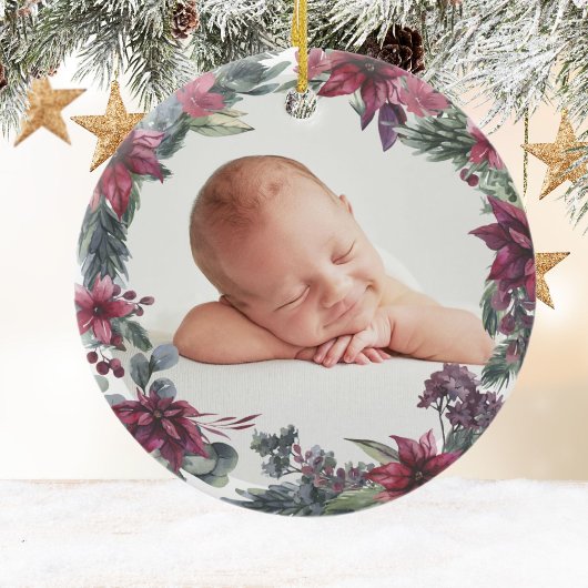 Eerste Kerstmis Floral Baby Foto van keramisch Orn Ornament
