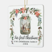 Eerste Kerstmis, Floral Deer Family PHOTO BACK Keramisch Ornament (Links)