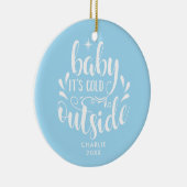 Eerste Kerstmis Foto Baby Jongen Blauw Keramisch Ornament (Rechts)