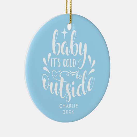 Eerste Kerstmis Foto Baby Jongen Blauw Keramisch Ornament (Rechts)